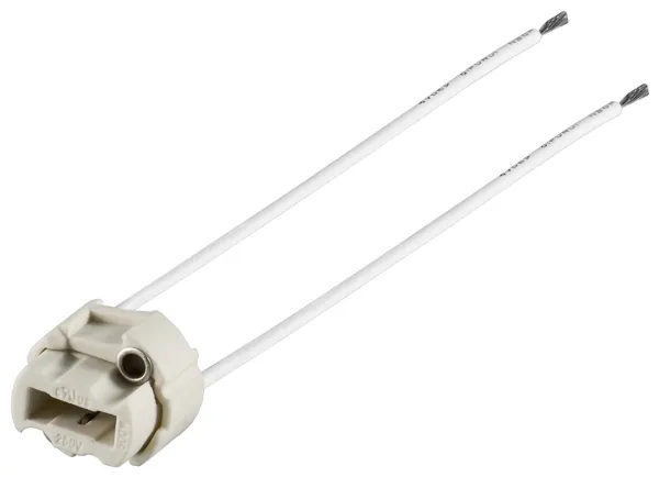 G9 lamp holder / base / socket with twin cable, white, 0.15 m - max. 500 W/250 V (AC), 0.15 m cable, ceramic/silicone