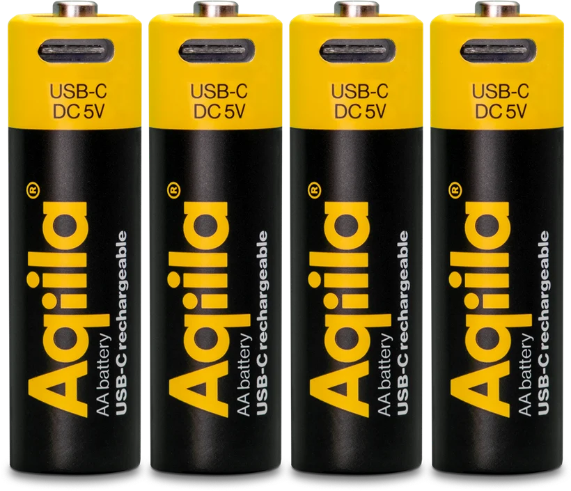 Aqiila USB-C Rechargeable Battery, AA, 2000 mAh, 4-pack