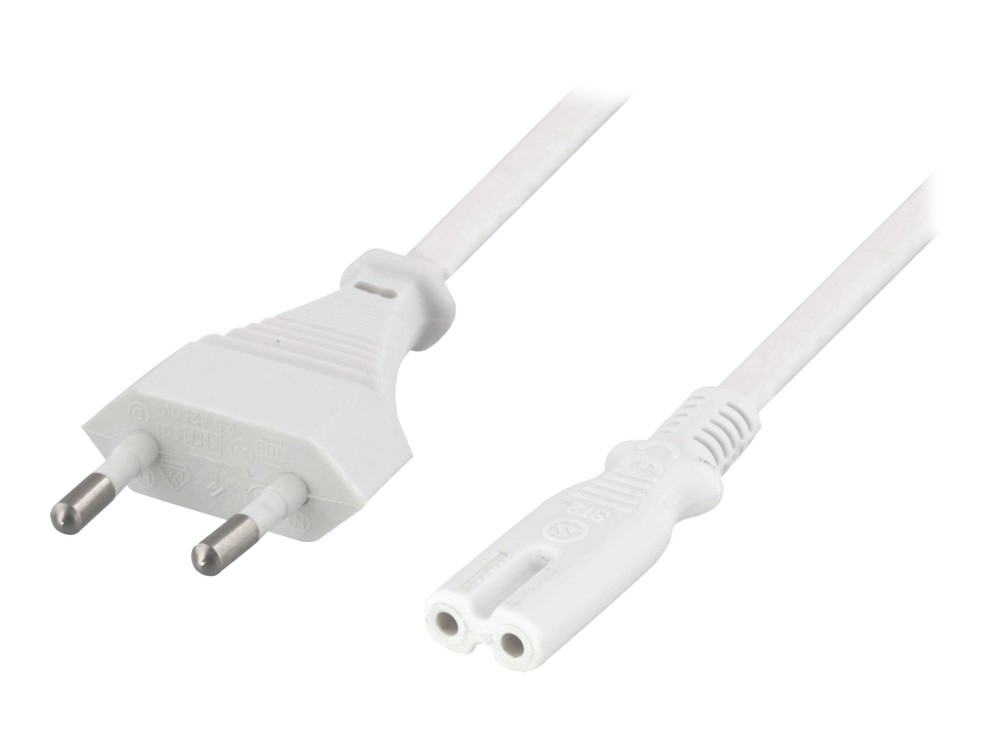 DELTACO Strömkabel C7 Rak CEE 7/16 till 2-pin Vit 1 m