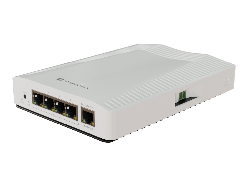 MikroTik CRS304-4XG-IN nätverksswitch, 4x 1/2,5/5/10GBase-T, 1x 10/100/1000 PoE