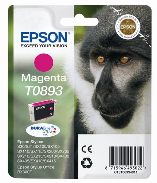 Epson Stylus S20/SX100/SX105/SX200/SX205/SX400/SX405/BX300F Magenta (T0893), bild 3