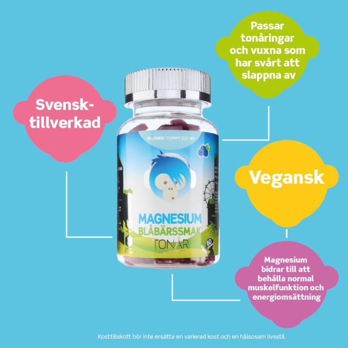 Monkids Magnesium Tonår Blåbär, 60 st, bild 2