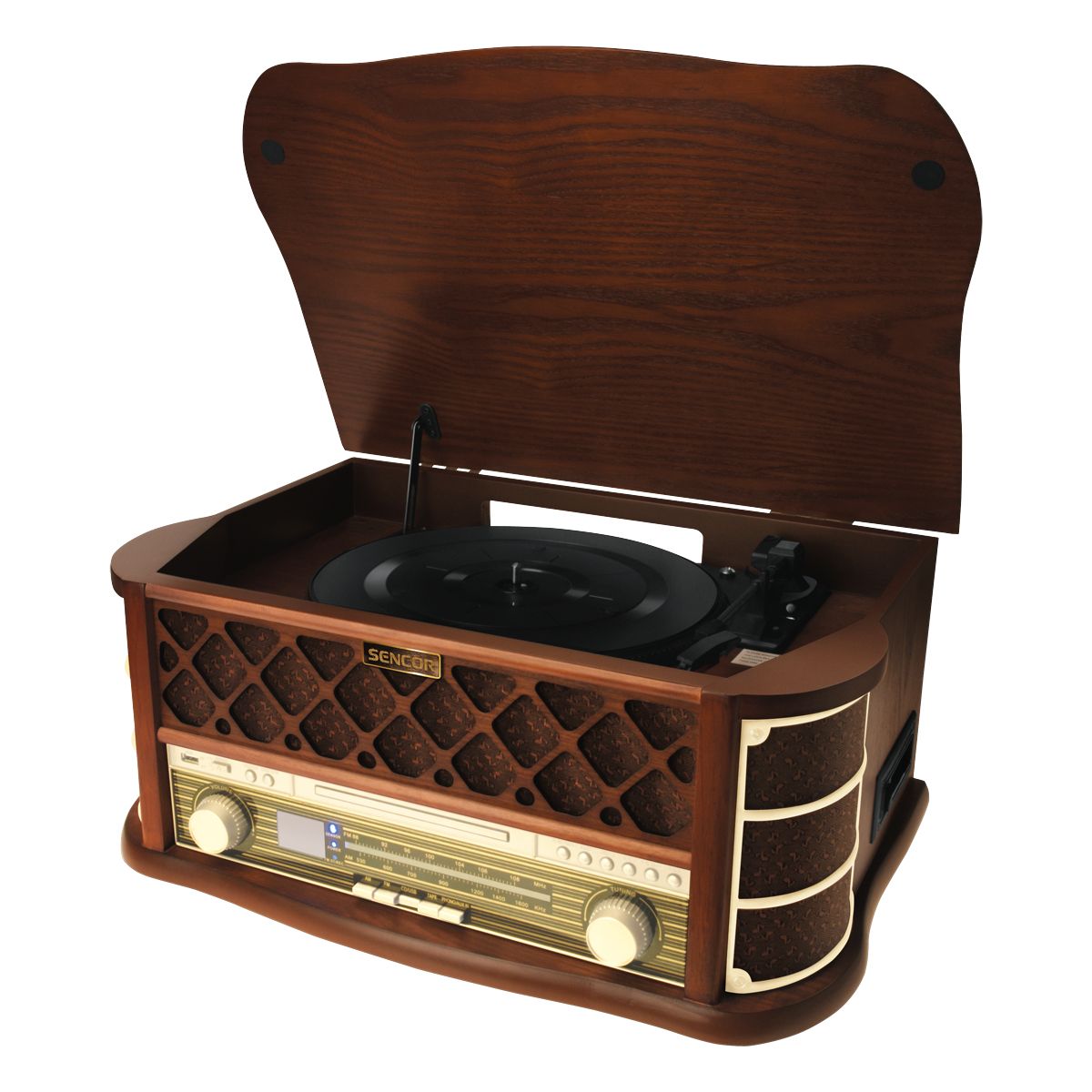 Sencor STT 016 retro-skivspelare 33/45/78 RPM med USB, brun