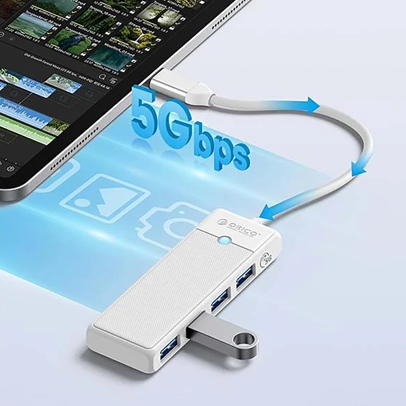Orico PAPW4A-C3 USB-hubb med 4 portar (4x USB-A 3.0), 1 m – vit, bild 3