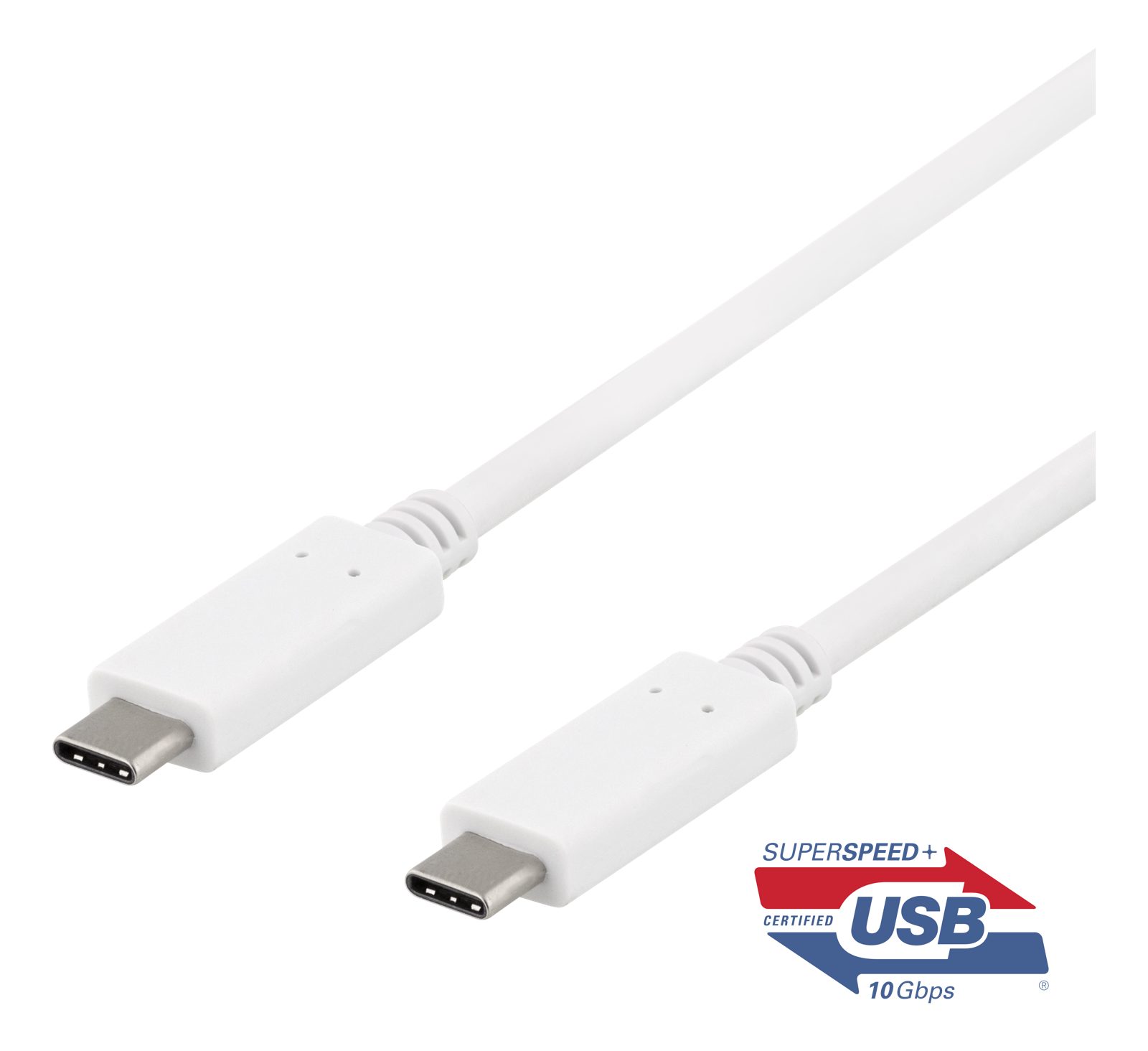 USB-C 3.1-kabel Gen2 Typ C ha till C ha, 1 meter, 100W PD, Deltaco - Vit, bild 3