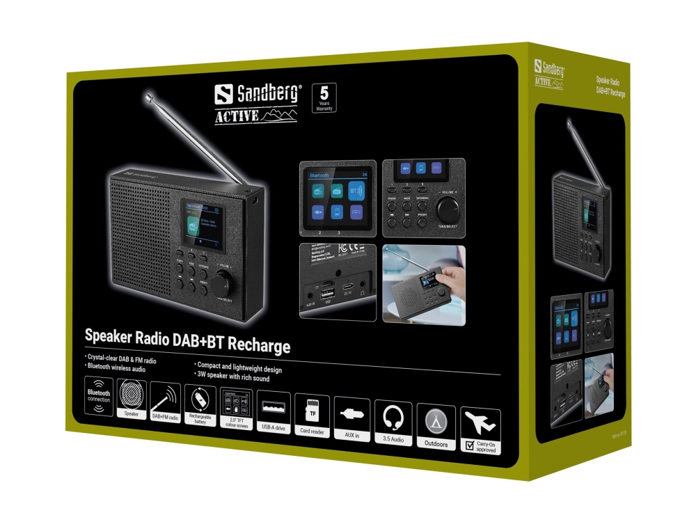Sandberg Active Series Speaker Radio DAB+BT Recharge - Bärbar DAB-radio