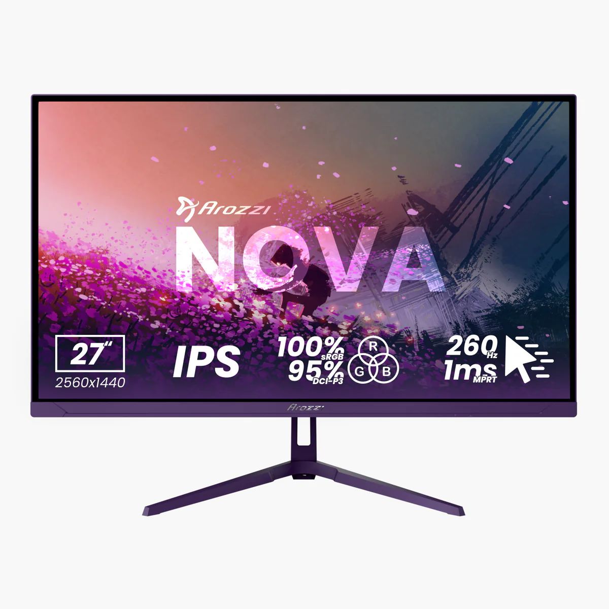 Arozzi Nova 27" QHD/IPS/260Hz/1ms gamingskärm (lila)