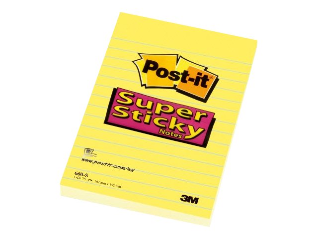 Post-it Super Sticky 660-S - Anteckningar - 102 x 152 mm - 75 ark - påskliljegul - linjerad
