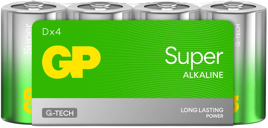 GP Super Alkaline Battery, Size D, 13A/LR20, 1.5V, 4-pack