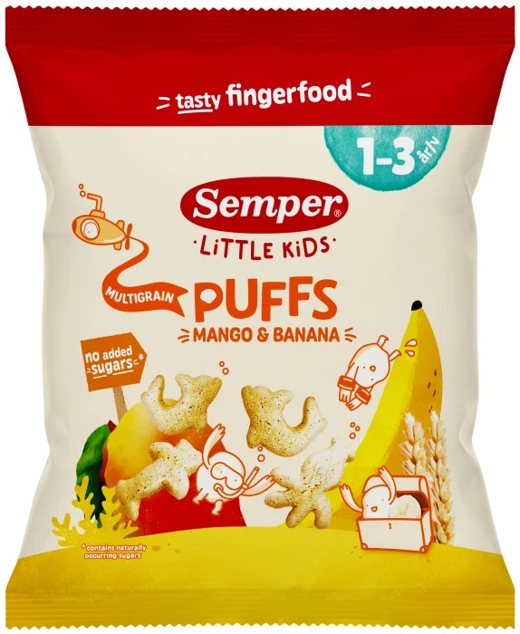 SEMPER multigrain puffs mango/banan 1-3år, 18 g