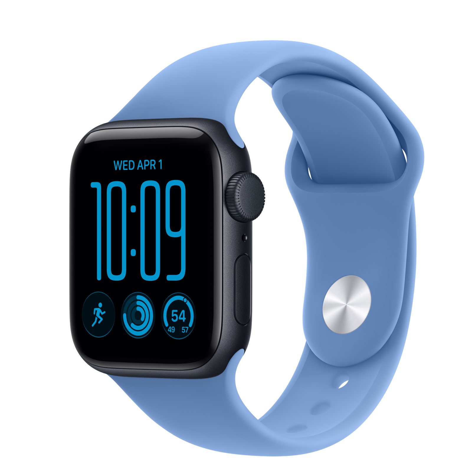 Apple Watch SE 3 (GPS) • Aluminiumboett midnatt, 40 mm • Sportband ängsblå