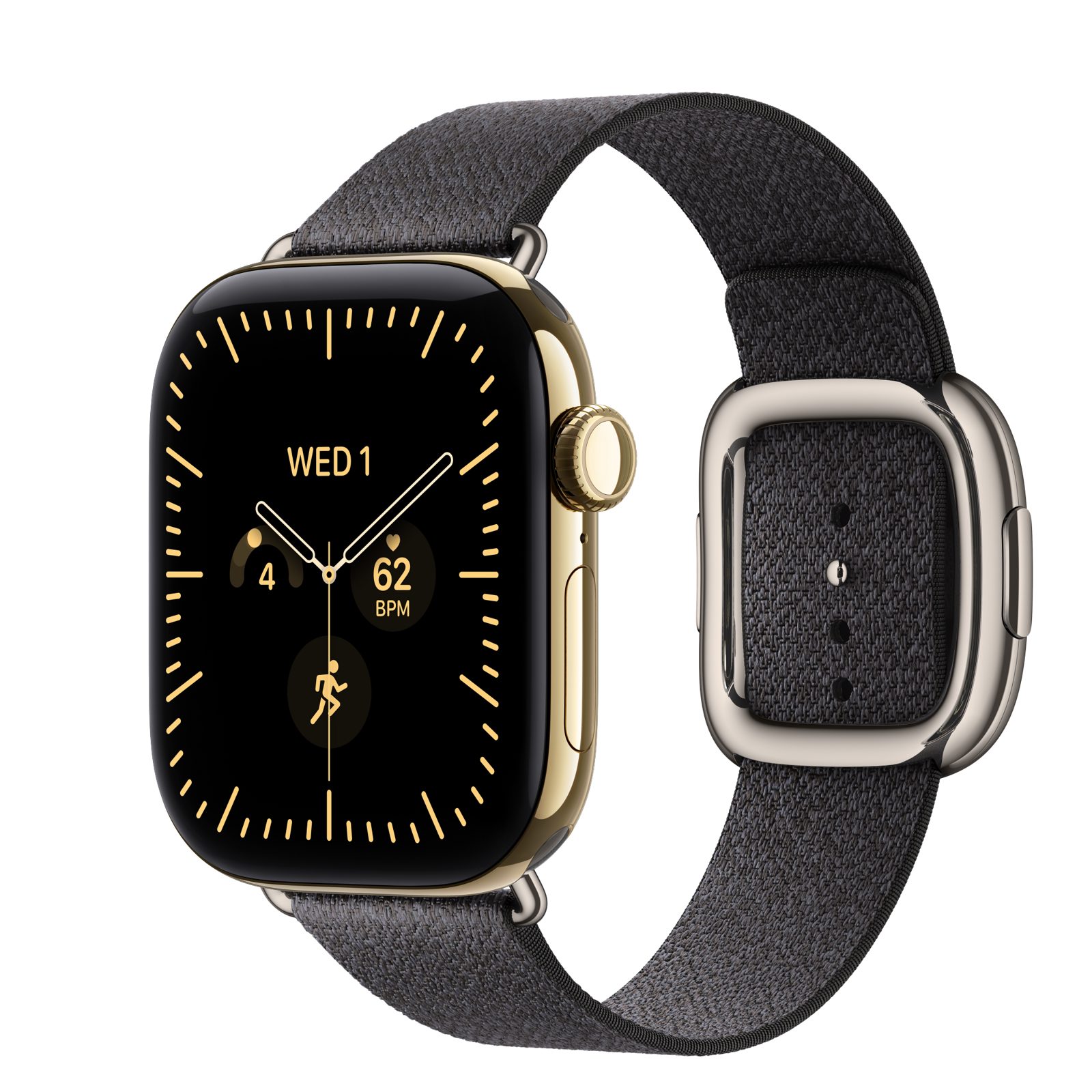 Apple Watch Series 12 (GPS + Cellular) • Titanboett skinande guld, 42 mm • Modernt spänne marinblå