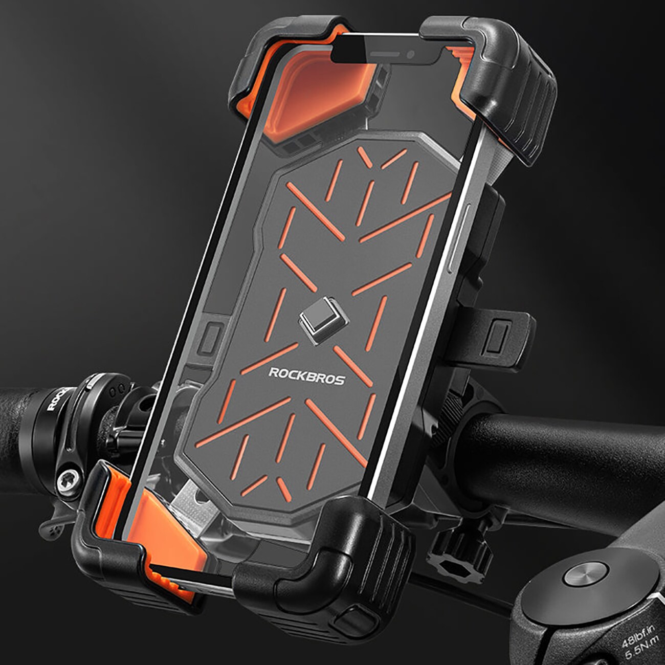 Rockbros HW-117 mobilhållare med styreklämma – svart och orange, bild 5