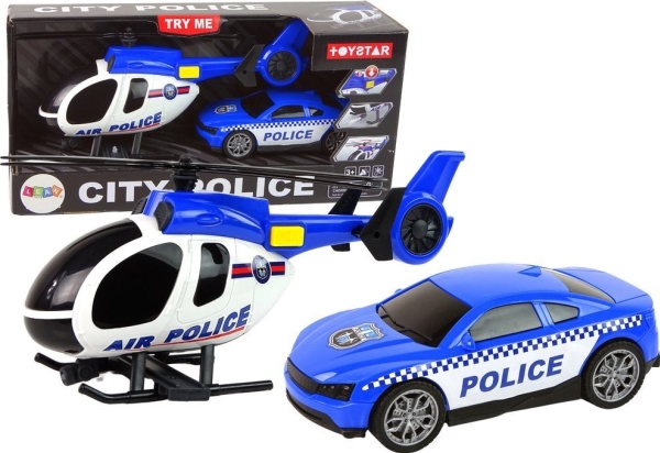 LeanToys fordonset helikopter bil polis med ljud blå