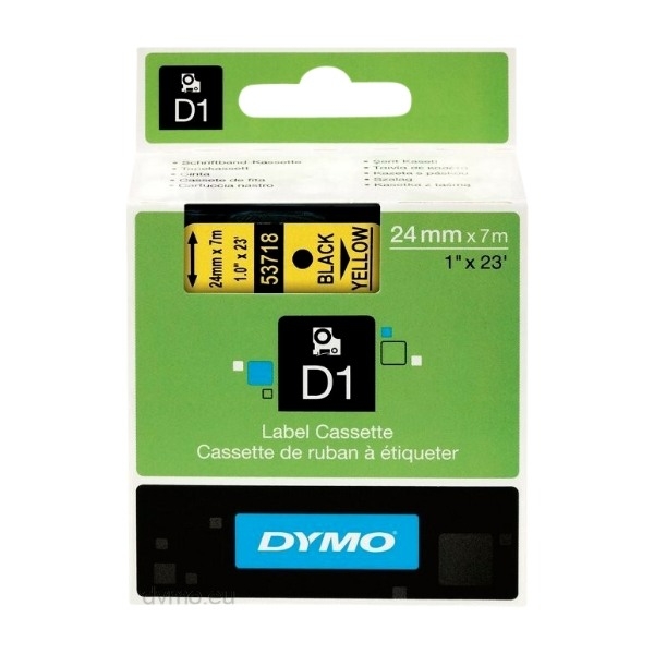 Dymo D1 - Standardpolyesteretiketter - svart På, gul - 24MM X 7m