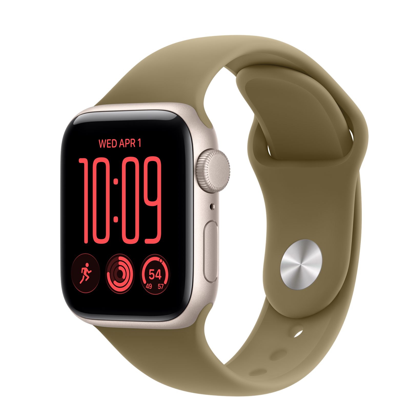 Apple Watch SE 3 (GPS) • Aluminiumboett stjärnglans, 40 mm • Sportband oliv