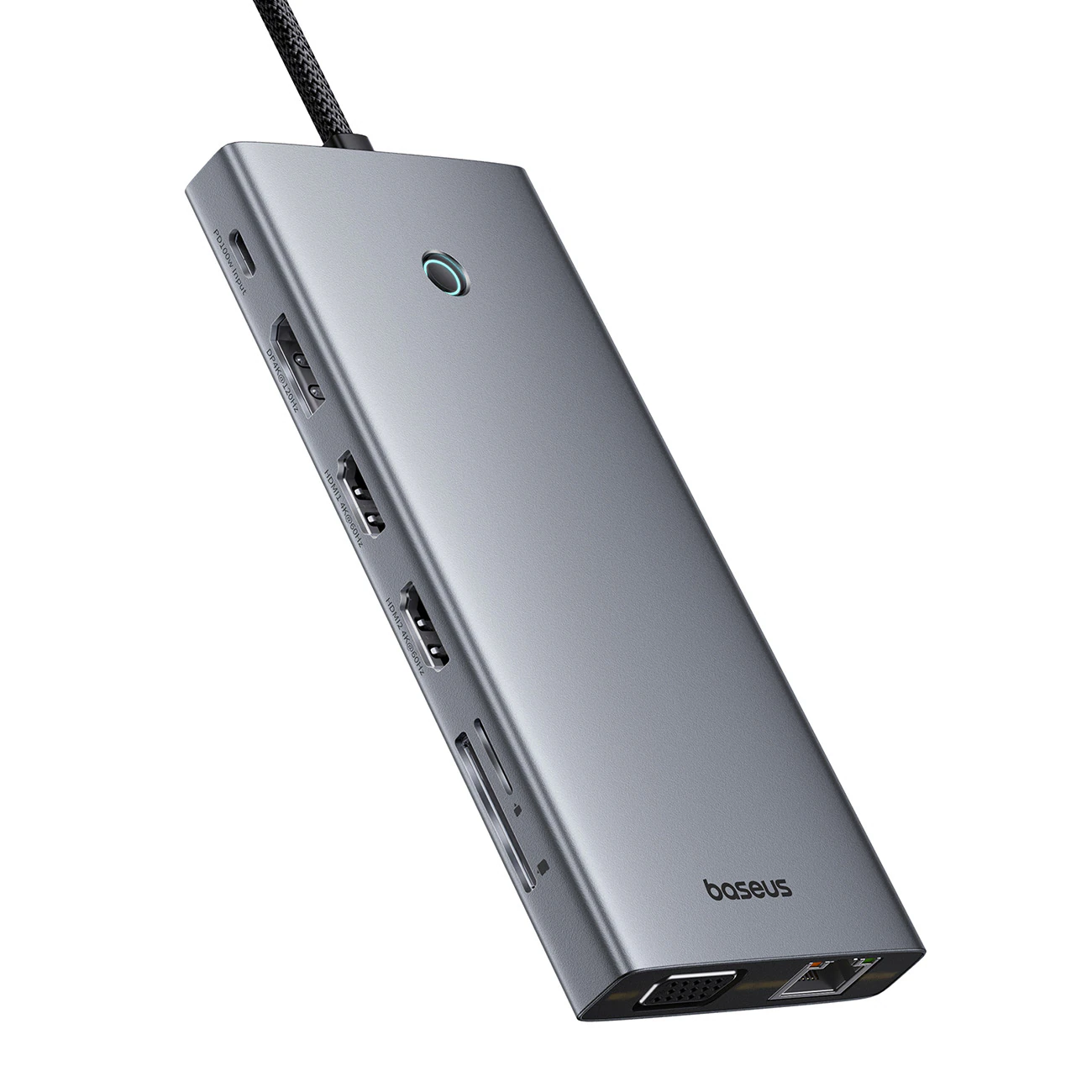 HUB Baseus PortalJoy 13in1 USB-C - 2x HDMI/DP/VGA/USB-A 3.1/USB-C 3.1/PD/RJ45/SD/TF/AUX - grå, bild 3