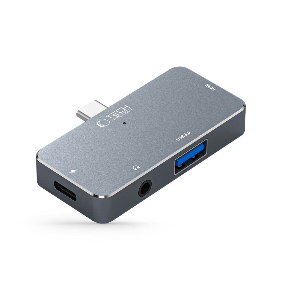 HUB Tech-Protect V6 4in1 USB-C - USB-A 3.0 / USB-C PD100W / HDMI / minijack 3,5mm - grå, bild 2