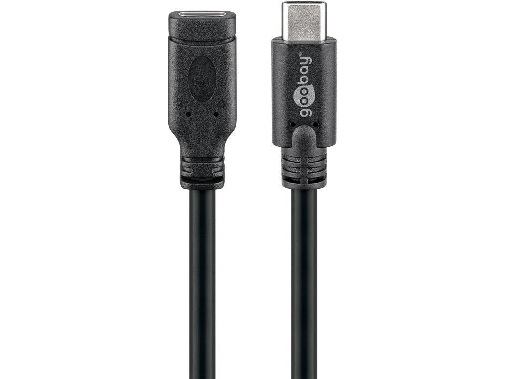 Goobay Aktiv USB-C 3.1 Förlängningskabel, hane - hona, 1m - Svart