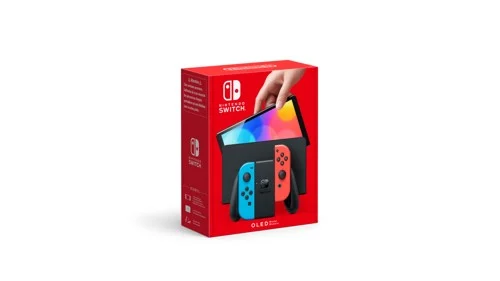 Nintendo Switch OLED Spelkonsol Neonröd / neonblå, bild 3