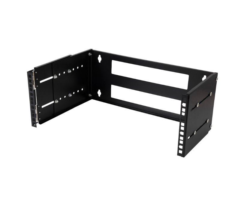 19” Väggstativ 4U, Deltaco, justerbart djup 200-320mm, gångjärn, max 25kg last, stål, monteringssats - Svart