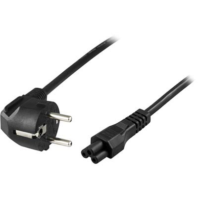 Strömkabel 3-pin till bärbara, vinklad CEE, rak IEC C5, 2m - Svart