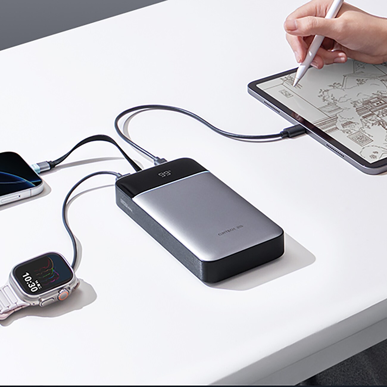 Cuktech LPB252N 120 W 25 000 mAh powerbank med inbyggd USB-C-kabel – grå, bild 3