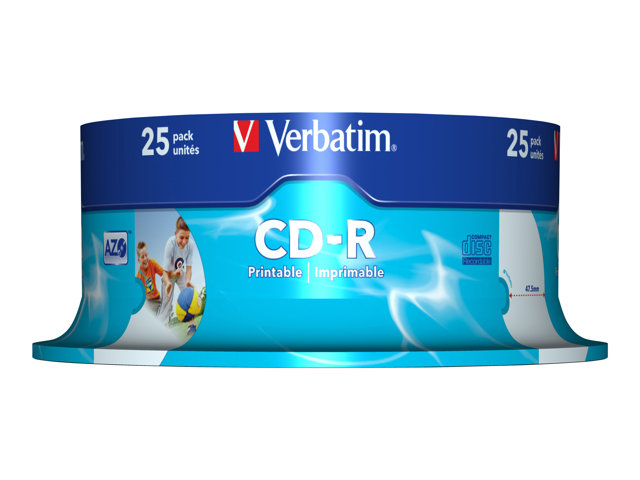 CD-R media Verbatim DataLifePlus 80 min 52X, Printable vita, 25-pack spindel
