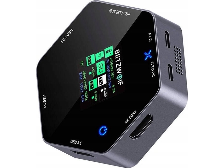 Blitzwolf 8in1 dockningsstation BW-TH16 USB 100W LCD Smart Display, bild 3