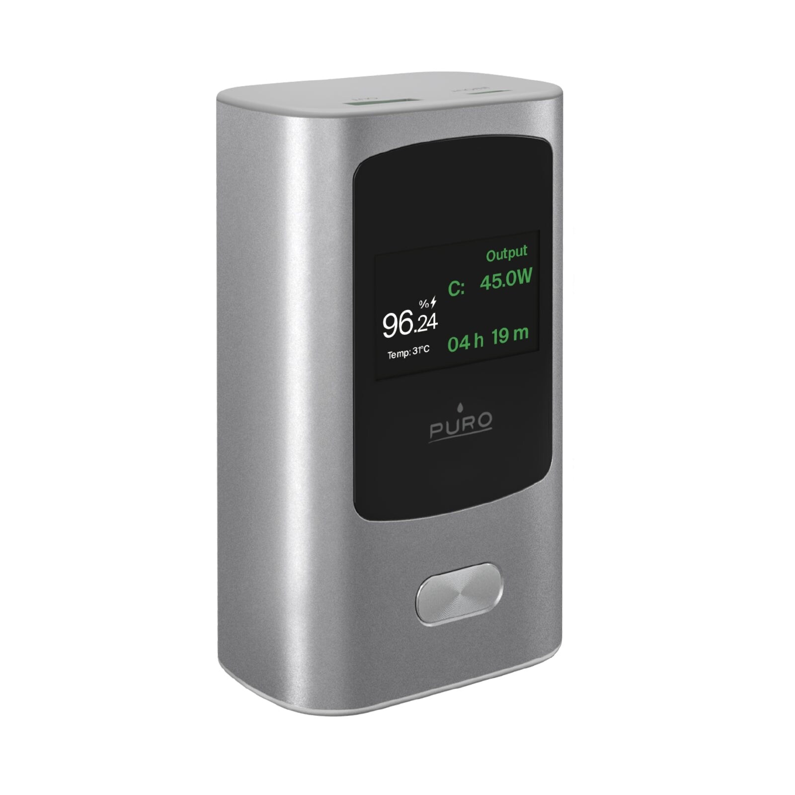 Puro 45W 10000mAh USB-A USB-C Power Bank med display - Grå, bild 2