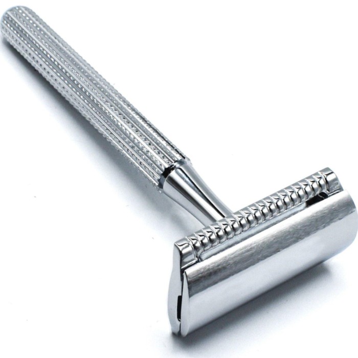 Parker Shaving 78R - Chrome - Unisex Textured Long Handle Three piece Safety Razor with new Parker head