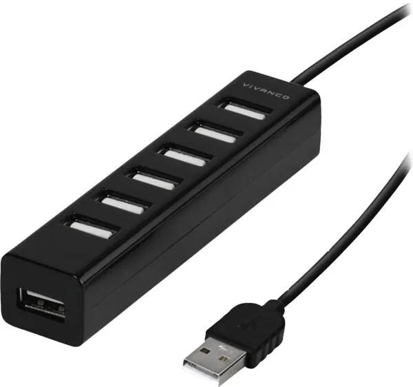 Vivanco VVITHUB20USB7IN1OUT, USB 2.0 Type-A, USB 2.0 Type-A, Svart, 0,1 m