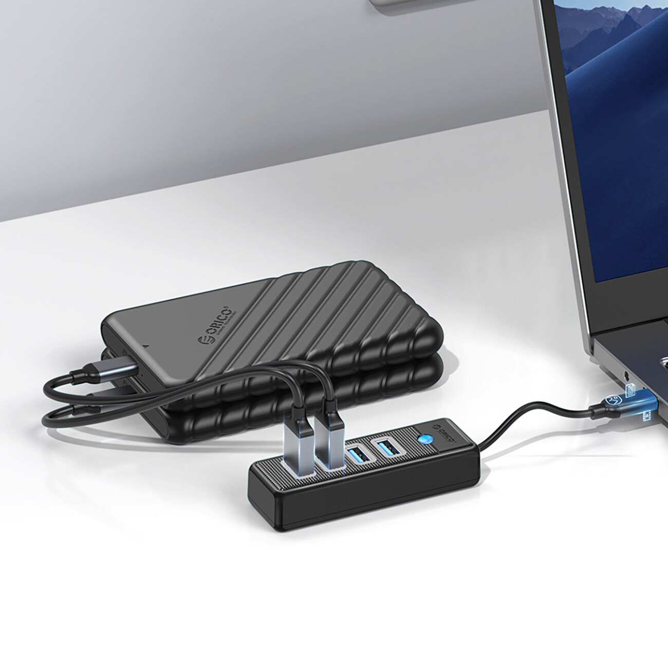 Orico PW4U-C3 USB-C / 4x USB-A 3.0-hubb - svart, bild 3