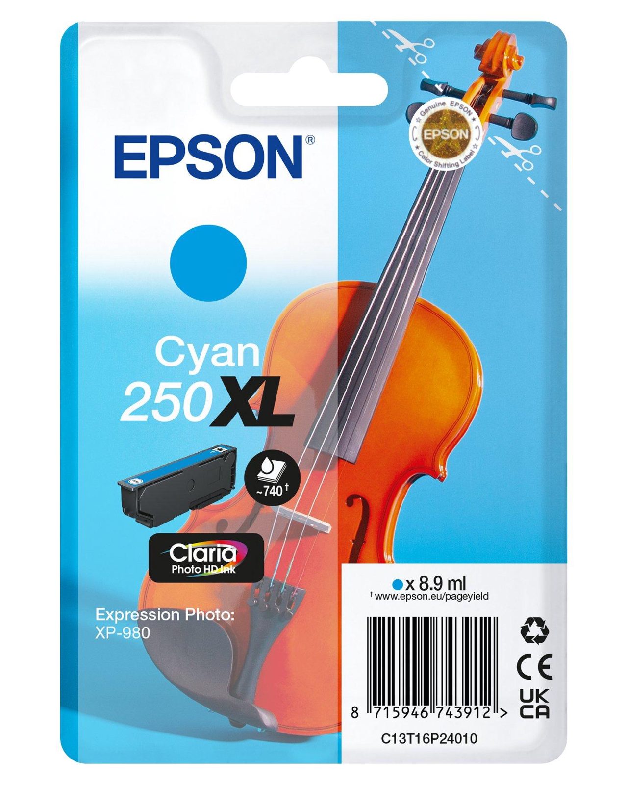 Epson 250XL Cyan, 8,9ml, bild 3