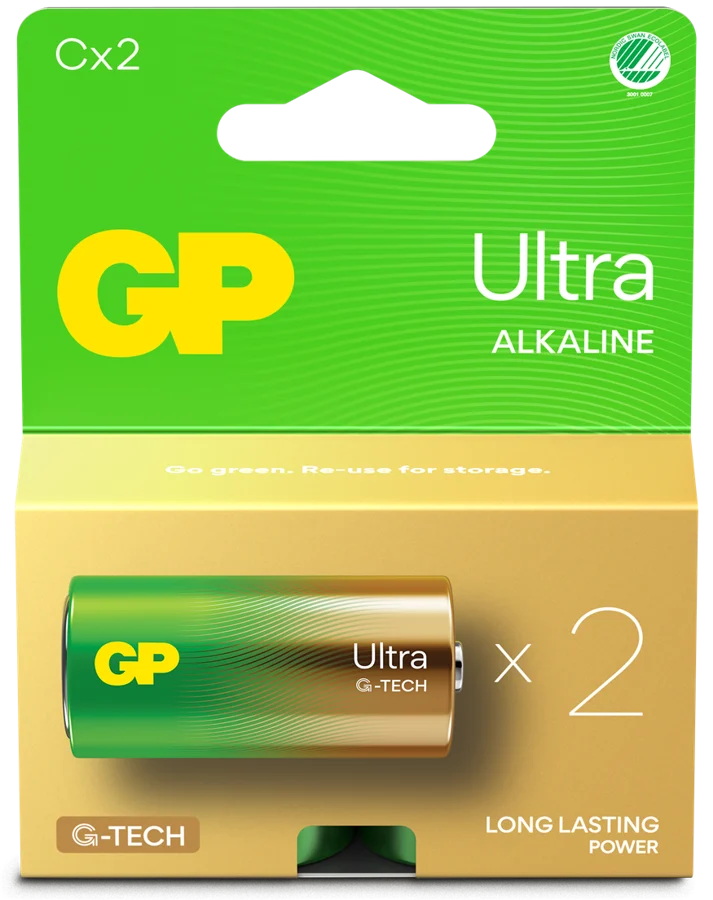 GP Ultra Alkaline Battery, Size C, 14AU/LR14, 1.5V, 2-pack