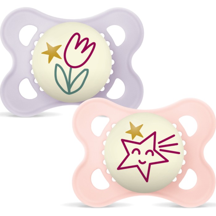 MAM Original Night 0-6m Silk Teat Pink 2pcs