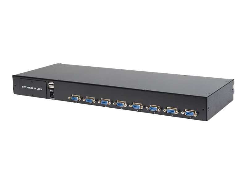 Digitus Professional DS-72210-2GE - KVM-konsol med omkopplare för tangentbord/video/mus - 8 portar - tyska - 17 - kan monteras i rack - 1280 x 1024 @ 60 Hz - 1000:1 - RAL 9005, svart - 1U