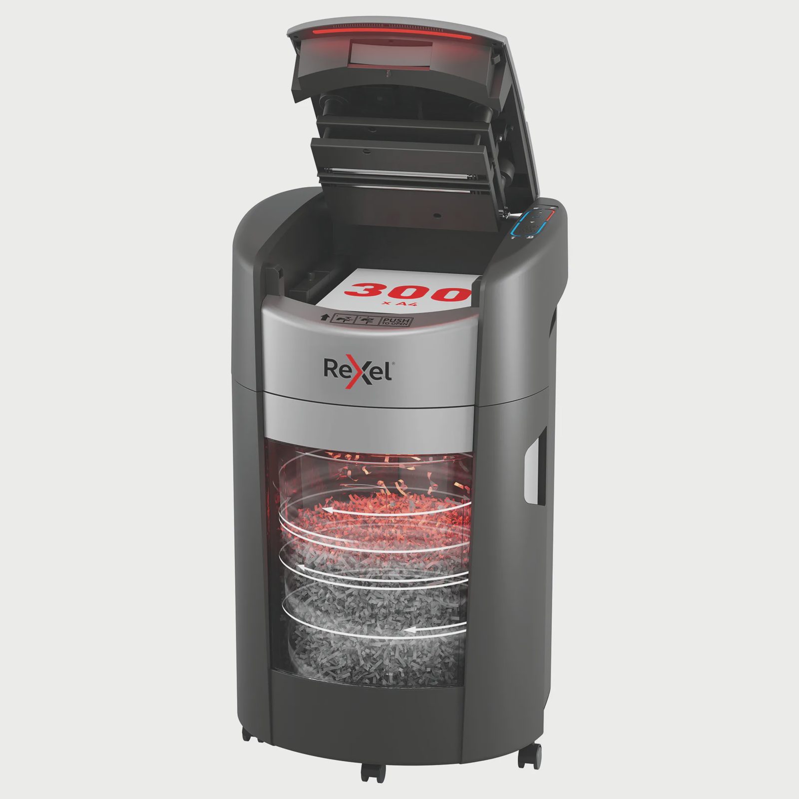Rexel ShredMax AutoFeed+ 300M Dokumentförstörare P5 Mikroskärning, Mikrostrimling, 22,5 cm, 2 x 5 mm, 25 l, 300 ark, 55 dB
