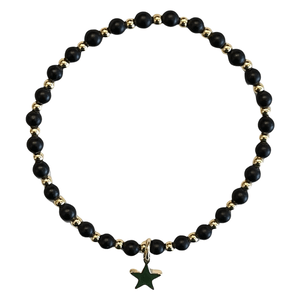 DARK Stone Bead Bracelet With Gold Beads & Matte Black 4mm