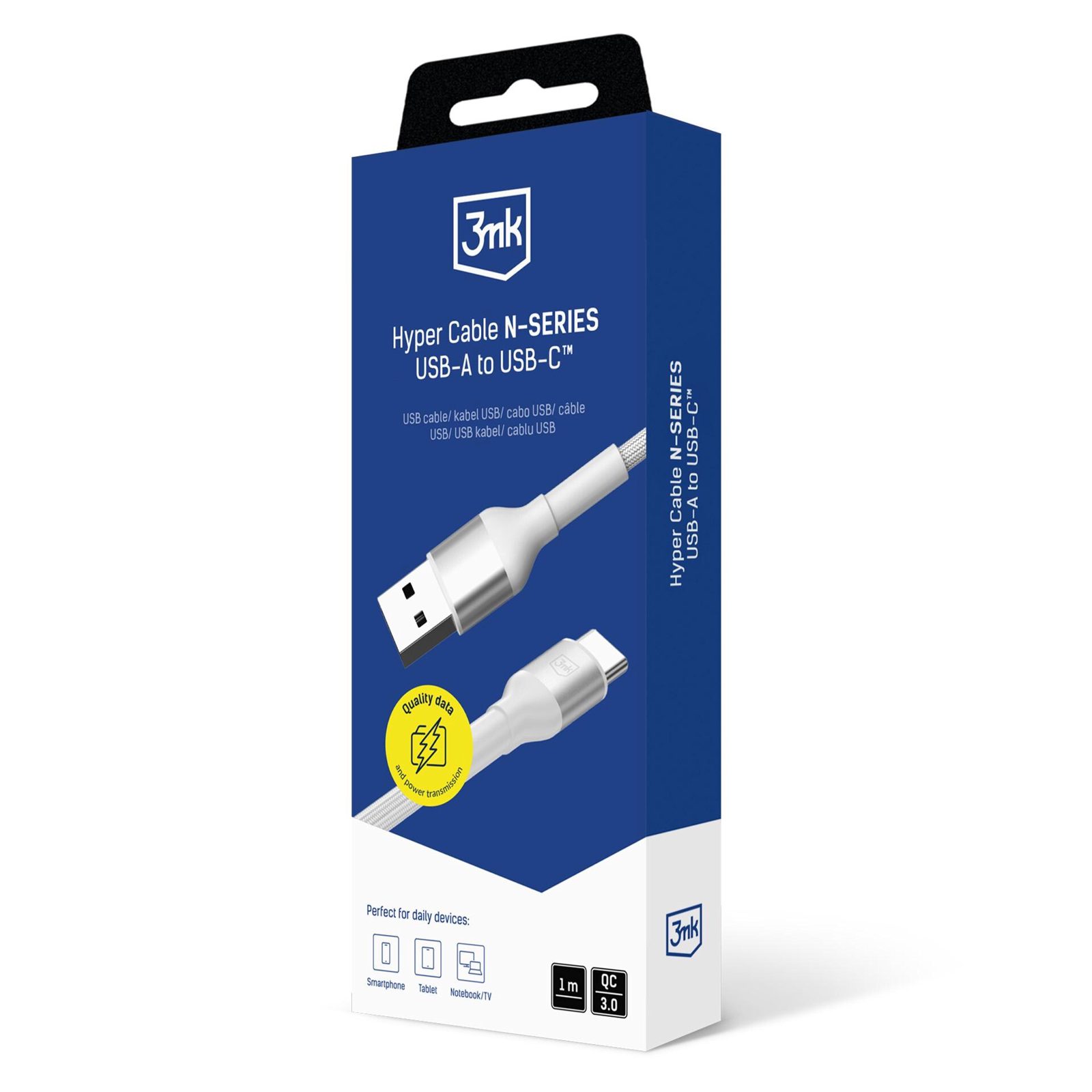 3mk Hyper Cable N-SERIES USB-A / USB-C 1m 9V/2A 18W / vit, bild 2