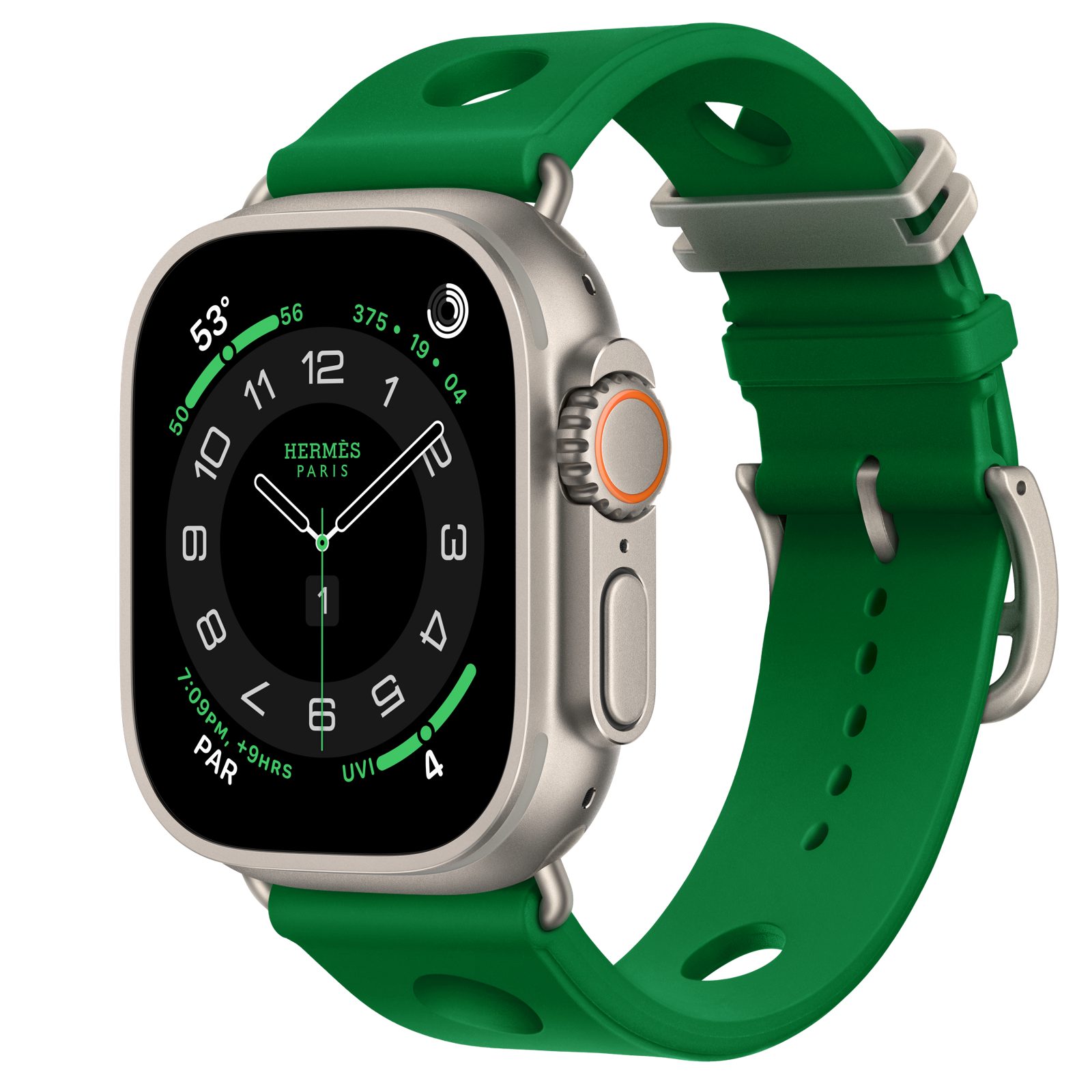 Apple Watch Hermès Ultra 4 (GPS + Cellular) • Titanboett naturlig, 49 mm • Scub'H Diving i Vert Vertigo