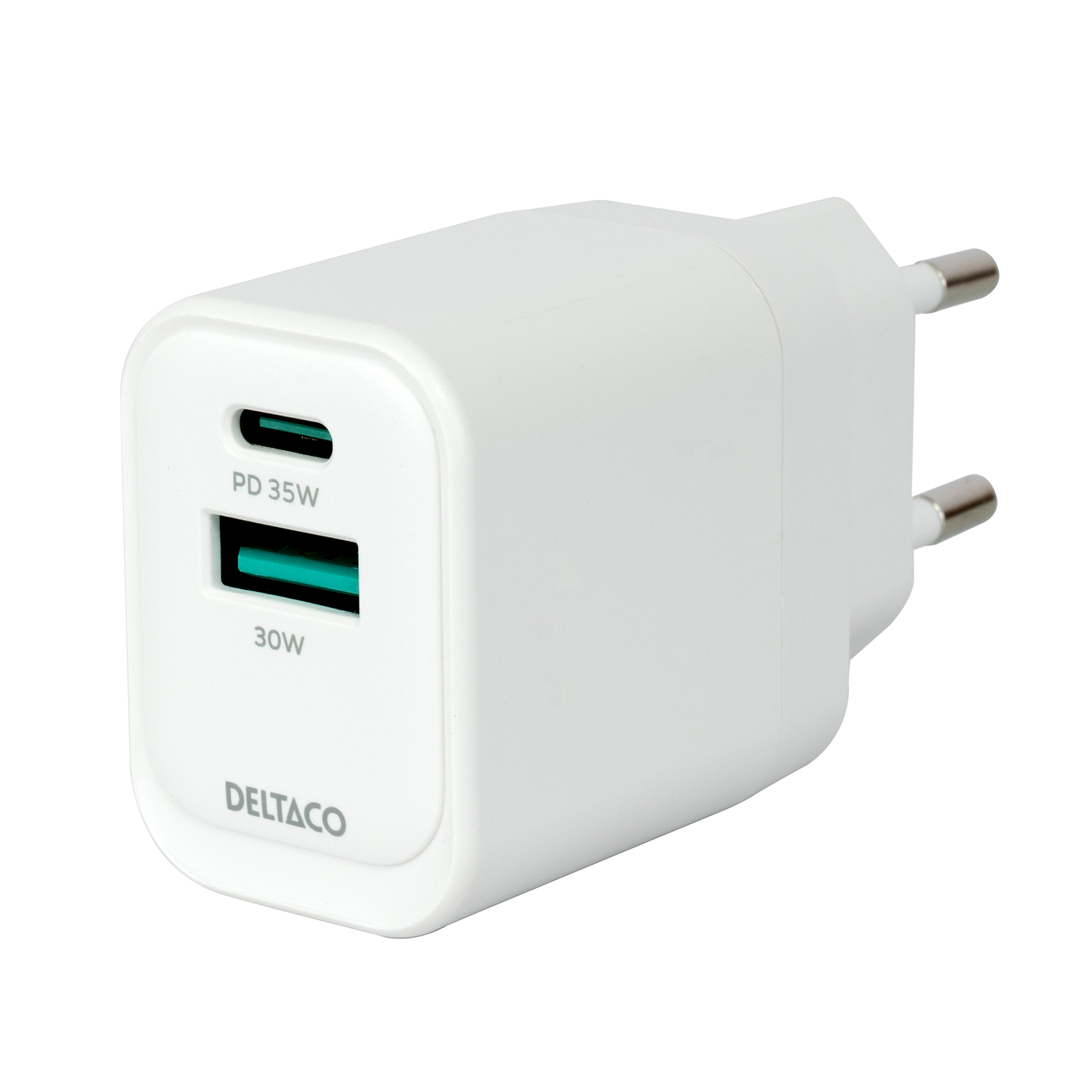 AC-adapter Deltaco USB GaN Wall Charger 1xUSB-C 35W, 1xUSB-A 30W, bild 3