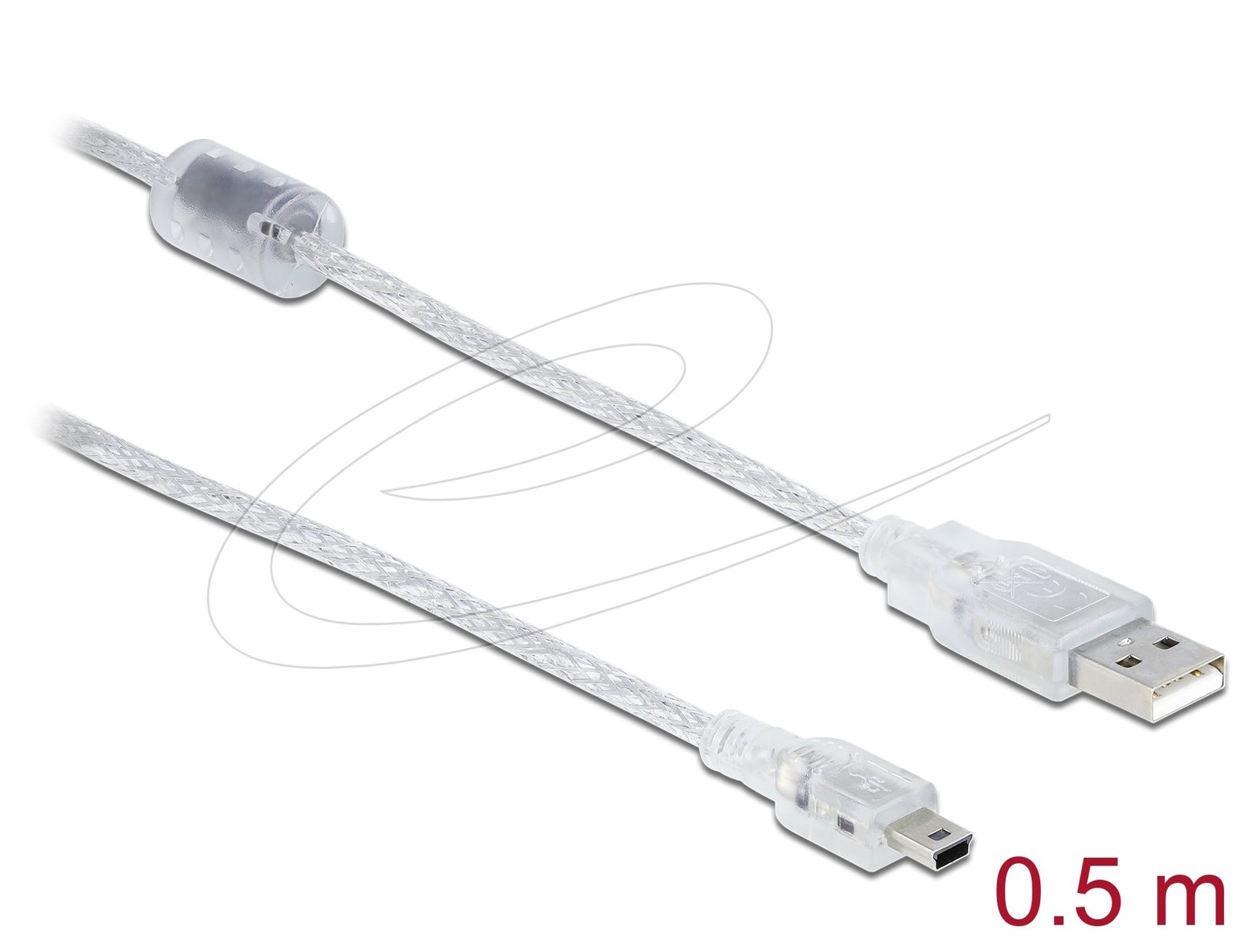 DeLock USB kabel - USB-A hante tilll USB Mini-B hane - 0,5m - Transparent