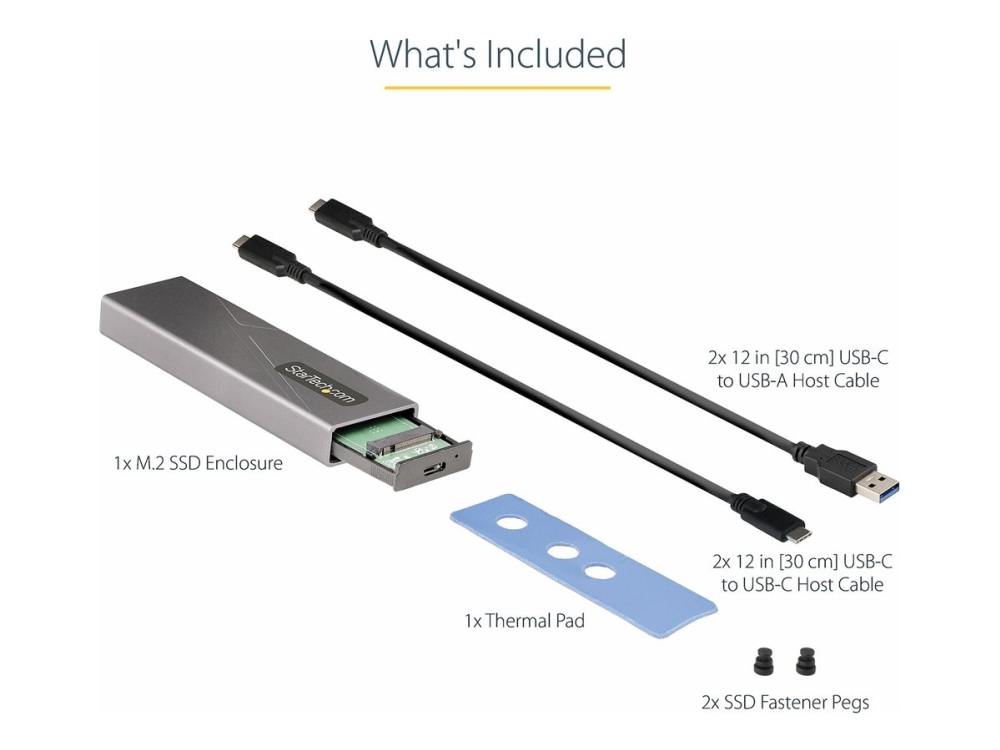StarTech.com USB-C 10Gbps to M.2 NVMe or M.2 SATA SSD Enclosure, Tool-free M.2 PCIe/SATA NGFF SSD Enclosure, Portable Aluminum Case, USB Type-C & USB-A Host Cables, For 2230/2242/2260/2280 - Works w/ Thunderbolt 3 (M2-USB-C-NVME-SATA) - Förvaringslåda - M.2 - M.2 Card (PCIe NVMe & SATA) - USB-C 3.2 (Gen 2) - rymdgrå