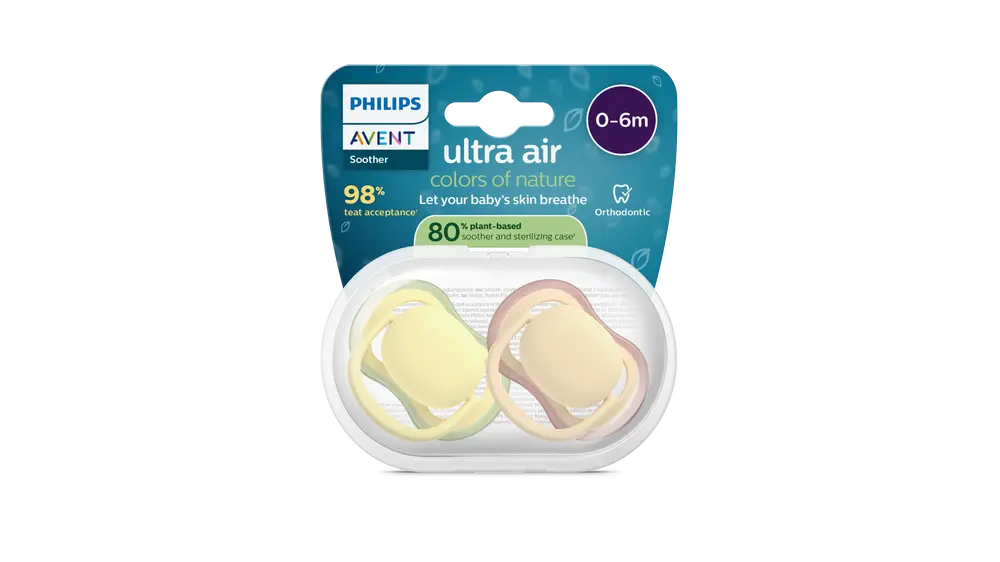 Philips Avent Ultra Air napp, 0–6 m, 2-pack, Gul/Orange, bild 2