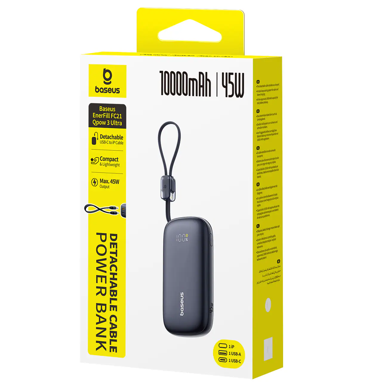 Baseus EnerFill FC21 Qpow 3 Ultra 10000mAh 45W powerbank med integrerad snodd – svart, bild 3