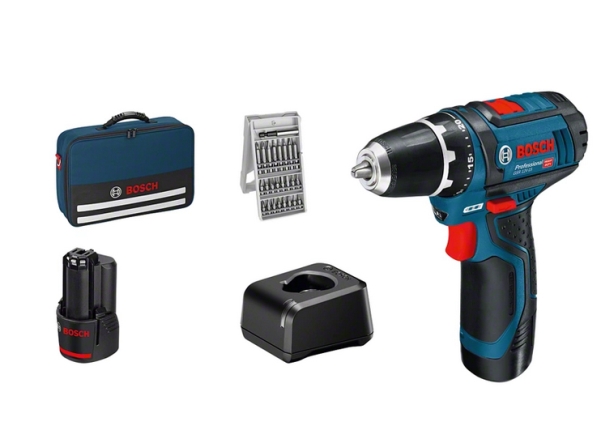 Bosch GSR 12V-15 Professional borrskruvdragare 12 V 30 N·m, 2x 2,0 Ah, 25 bits