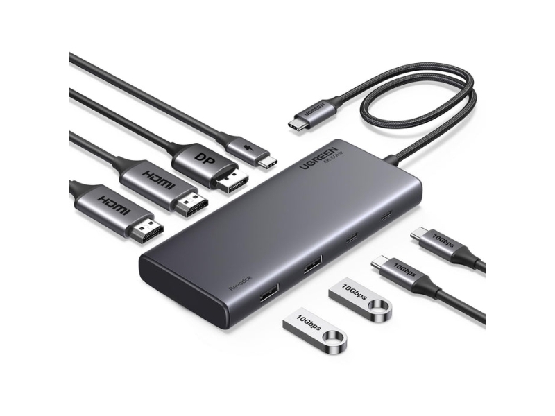 Ugreen 35625, USB Type-C, HDMI, USB 3.2 Gen 1 (3.1 Gen 1) Type-A, USB 3.2 Gen 1 (3.1 Gen 1) Type-C, VGA, 10000 Mbit/s, 3840 x 2160 pixlar, Grå