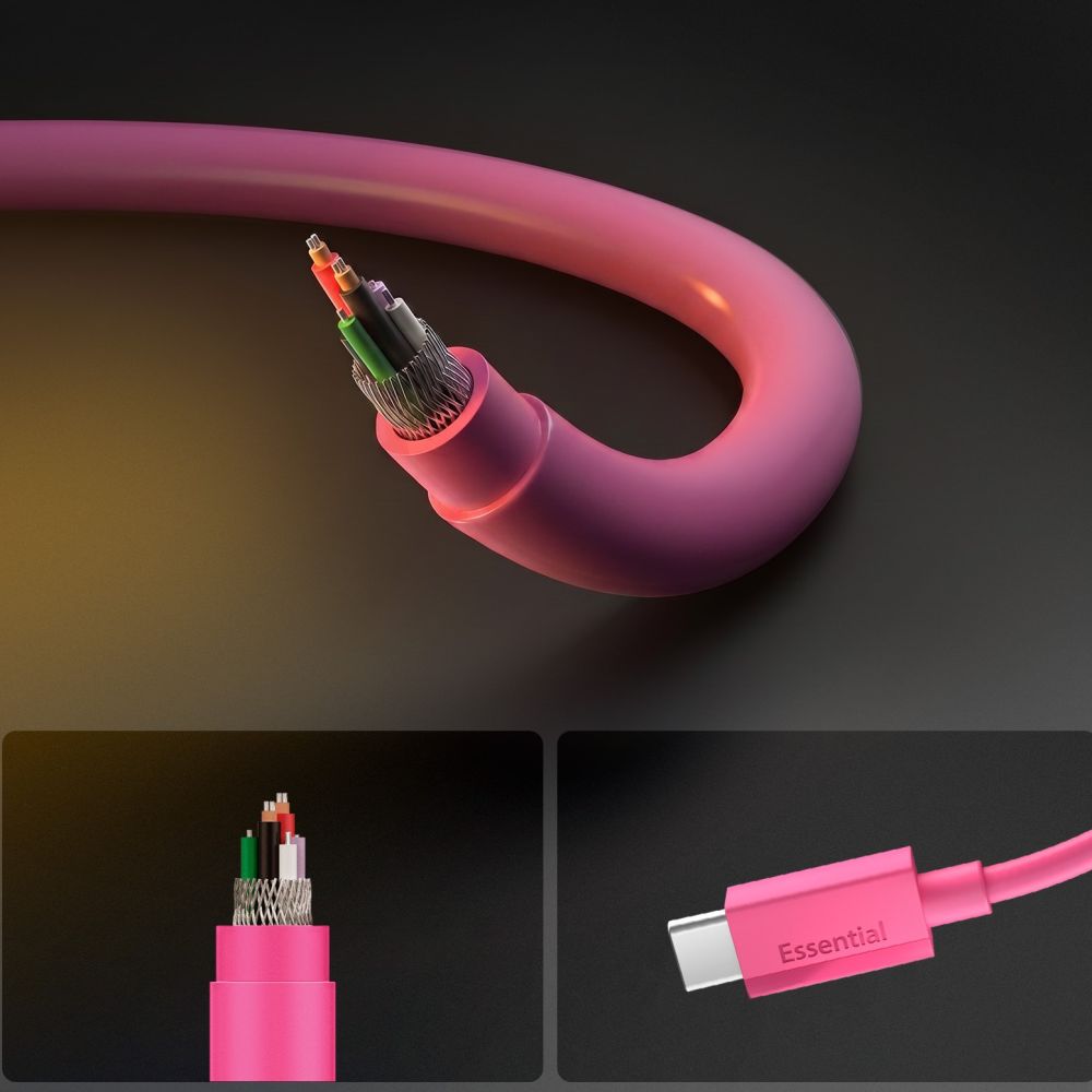Spigen Essential EB6015CC USB-C-kabel 60 W, 100 cm – rosa, bild 5