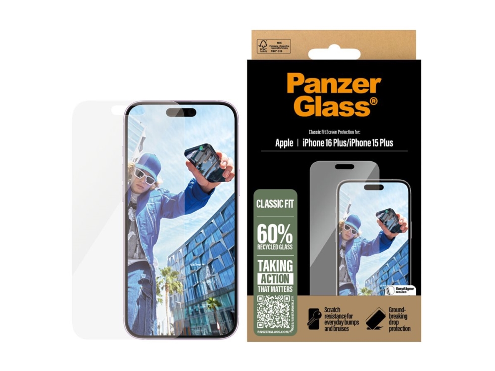 PanzerGlass 2875 skärmskydd för iPhone 15 Plus/16 Plus, Classic Fit